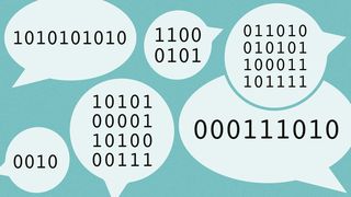Illustration of binary numbers inside of speech bubbles.